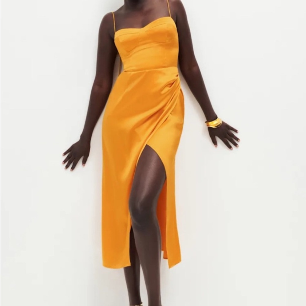 Reformation Golden Yellow Satin Midi Dress